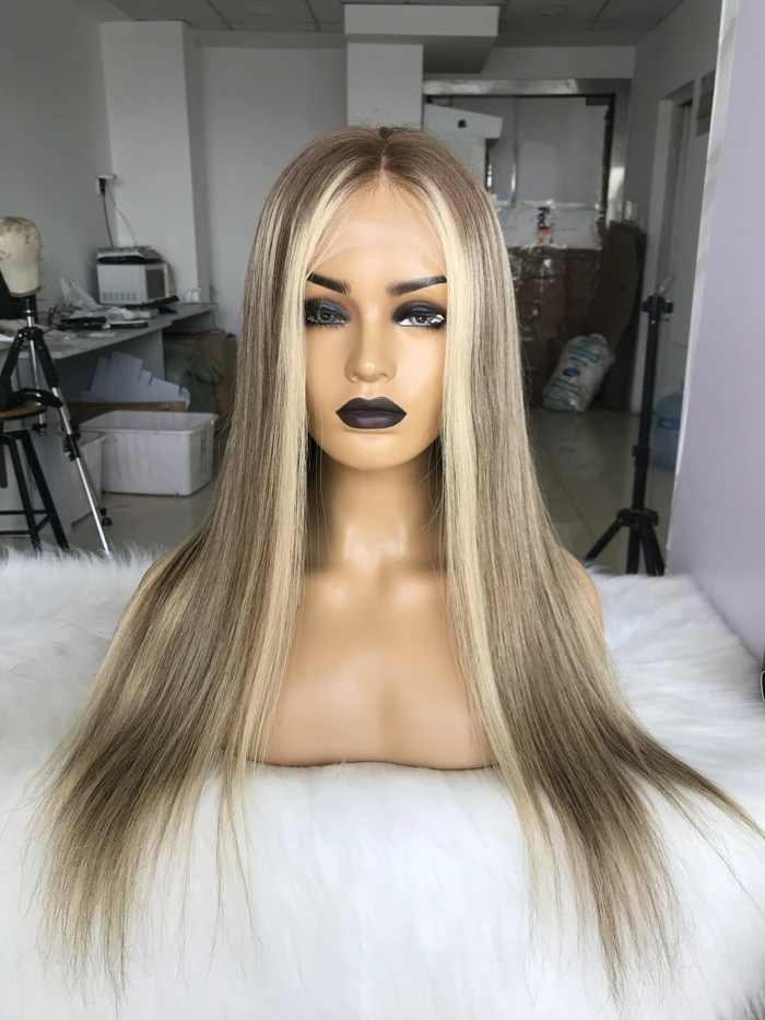 QueenKing волос полный Европейский человеческих волос парик шнурка 150% плотность CAMI Цвет T7/7/24 эффектом деграде(переход от темного к Цвет парики для женщин