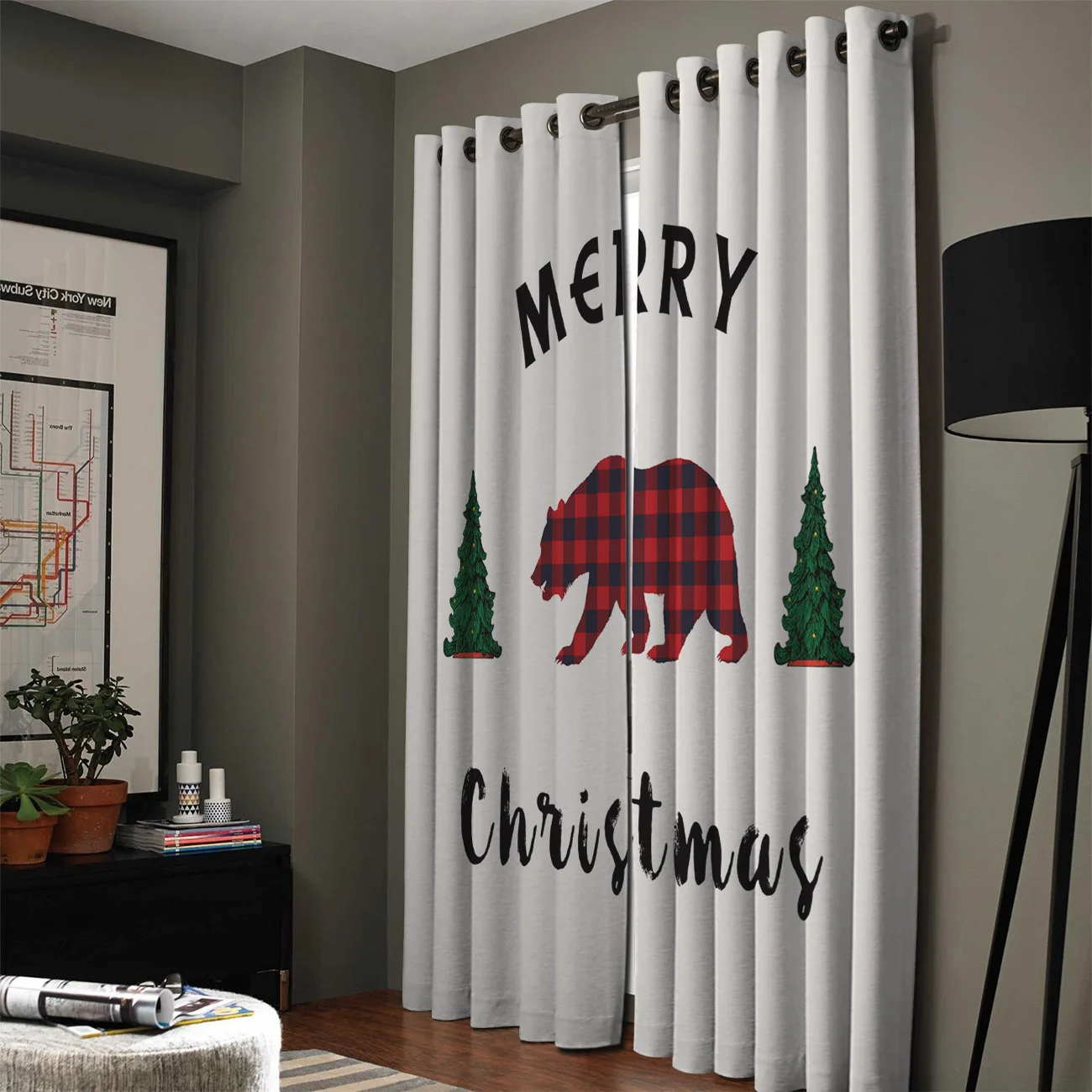 Рождественская елка Красная клетка полярный медведь занавески на окна для