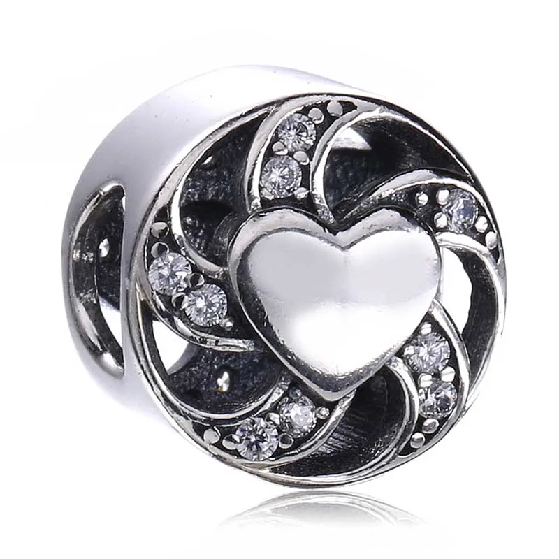 

Authentic 925 Sterling Silver Bead Charm Celebration Of Ribbon Love Heart Spacer Beads Fit fashion Bracelet DIY Jewelry