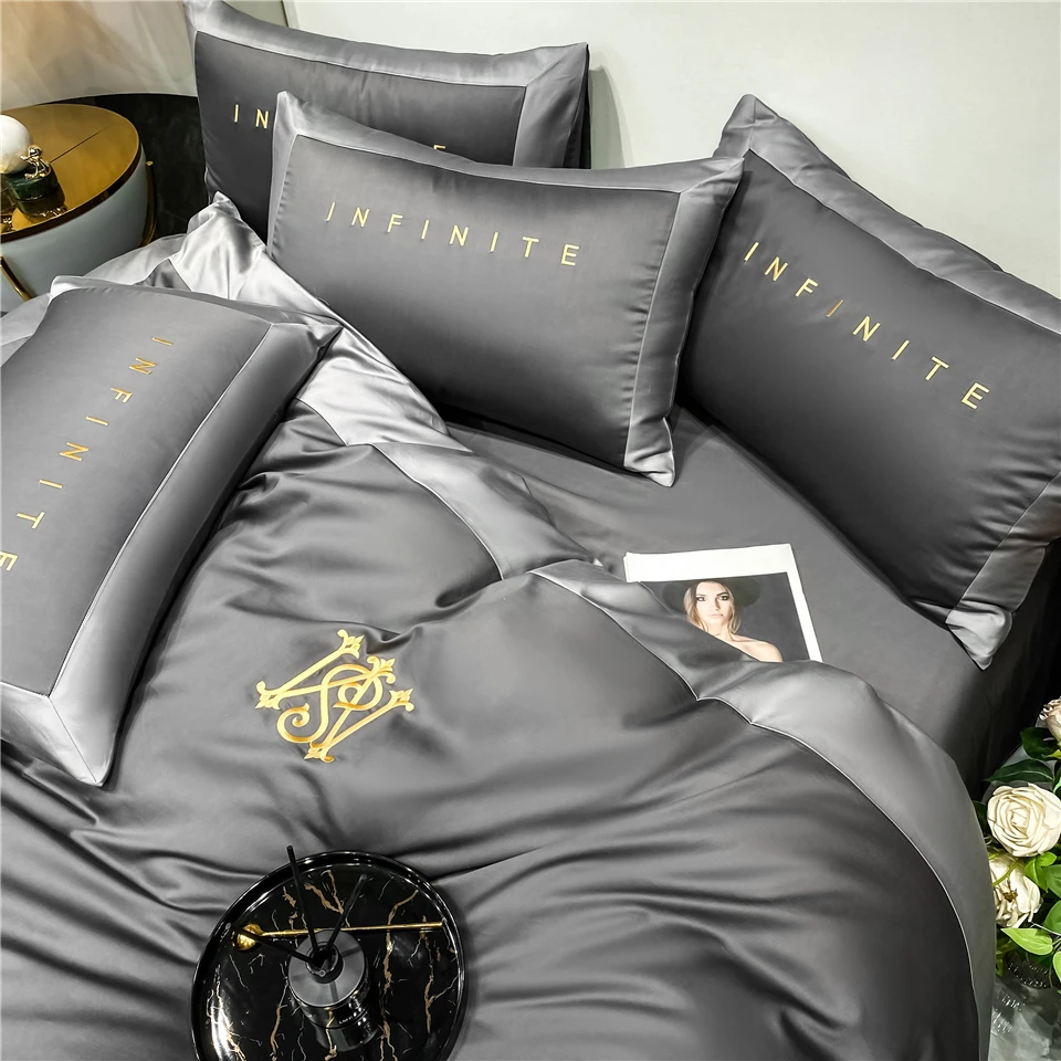 Набор постельных принадлежностей из египетского хлопка с цветной вышивкой