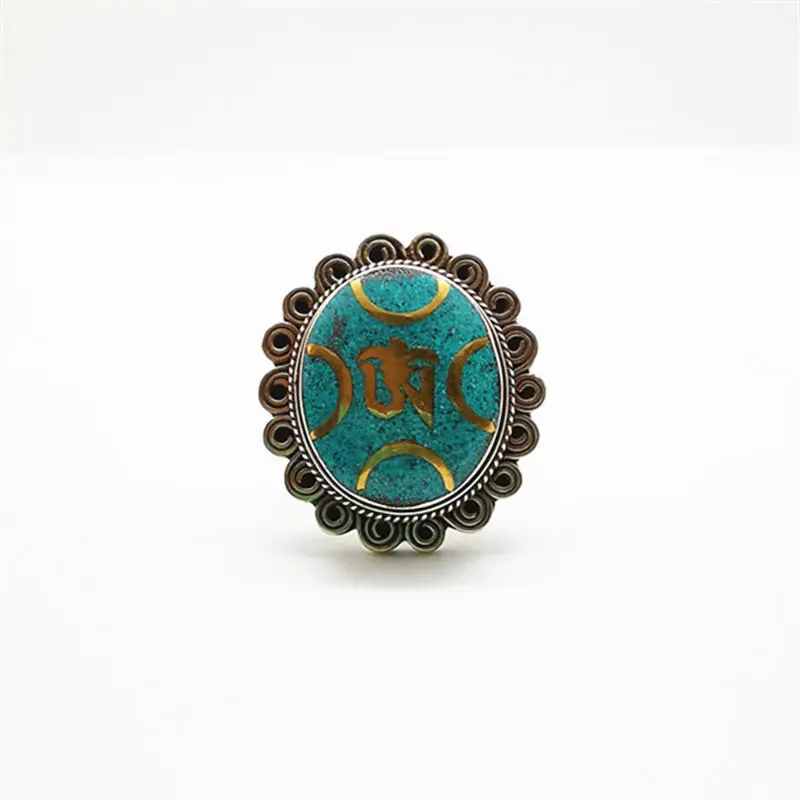 Тибетское кольцо мантры ОМ для мужчин Медная Инкрустация камнем кольца R184|finger