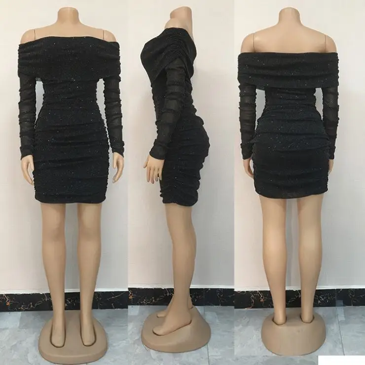 

LEOSOXS 2020 Spring Wholesale sexy off the shoulder long sleeve double-deck sparkling lady sexy fashion women