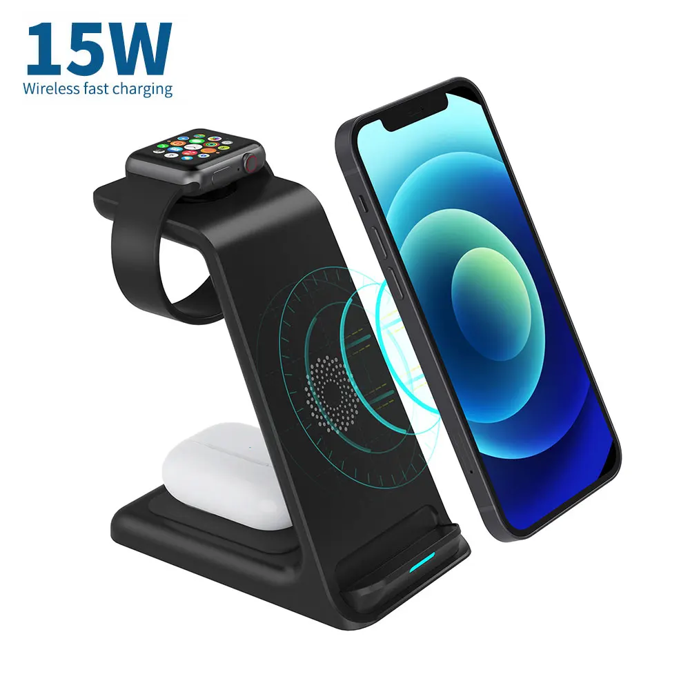 

3 In 1 15W Fast Charger Charging Stand For iPhone 11 Pro Max 8 Samsung For Airpods Pro Apple Watch Wireless Charger Dock Station