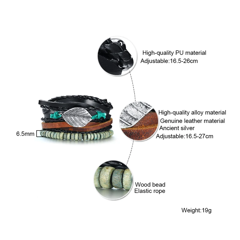 

Vnox Holiday Bracelets Set for Men Leather Wrisband Mixed Rope Beads Chain Wrap Bracelet Sport Statement Jewelry