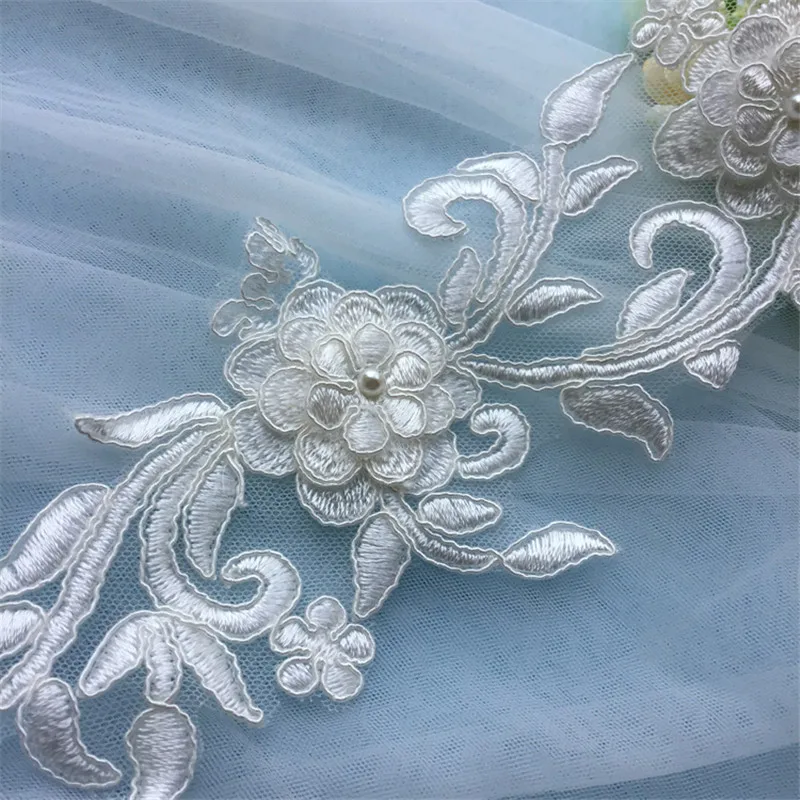 1Pc Ivory Fashion Polyester embroidery Beaded patch flowers wedding motifs flower lace applique 30X 10cm LA249 | Дом и сад