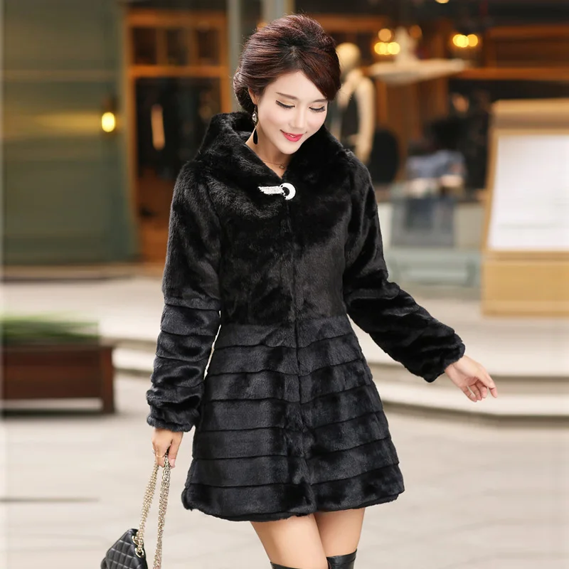 2020 размера плюс 6XL черное пальто средней длины из искусственного меха для женщин