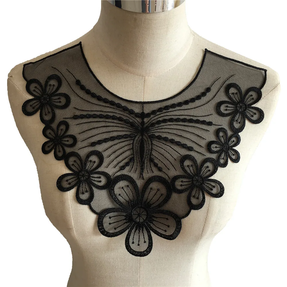 Модное Черное кружево органза ткань блузка платье аппликация Одежда Украшение