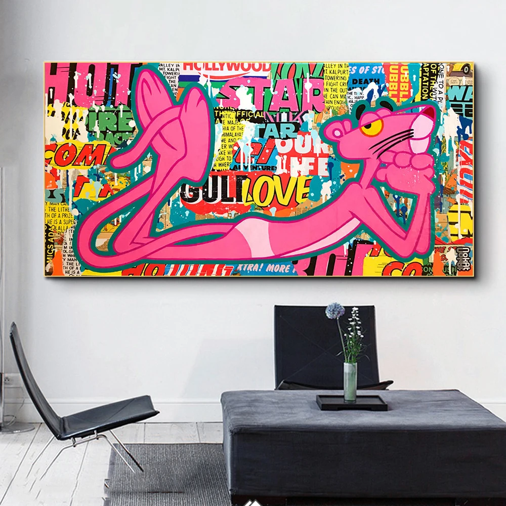 

Graffiti art Pink Panther Poster Print Cartoon Pop Art Colorful Canvas Painting Wall Art Picture For Living Room Home Decoration