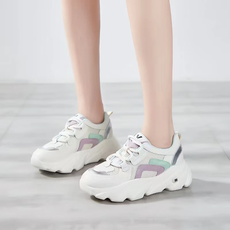 

2021 Women's Casual Sneakers Genuine Leather Cowhide Sport Comrfortable Platform Spring Autumn Walking Breathable Shoes