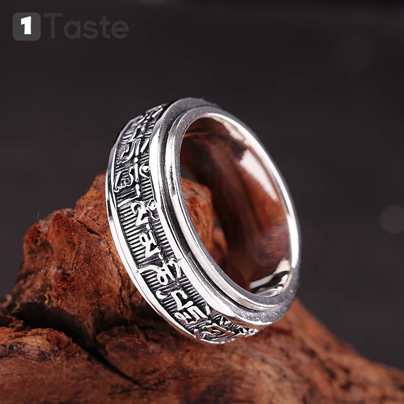 Мужское кольцо из тайского серебра ONE TASTE 925 пробы буддизм шестислойная мантра
