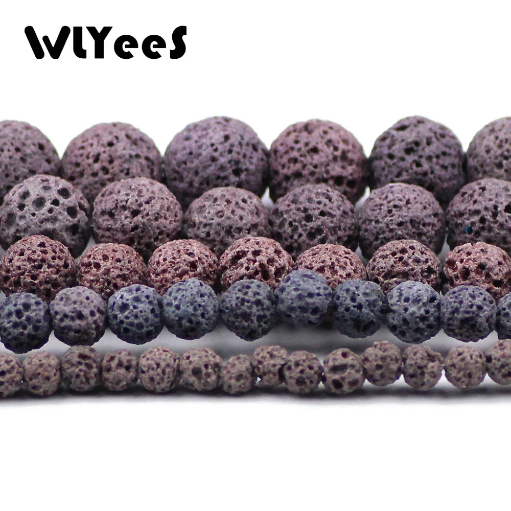 WLYeeS бусины из натуральной лавы серого цвета 4, 6, 8, 10, 12 мм, круглые бусины свободного пространства для женщин, ожерелье, ювелирный браслет, сделай сам, 15 дюймов