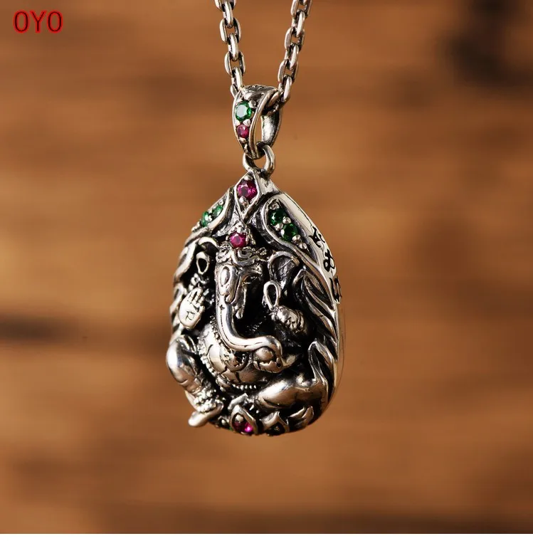 

Real national standard s925 sterling silver pendant, retro ethnic style, Thai auspicious Buddha statue, Thai anemone and elephan