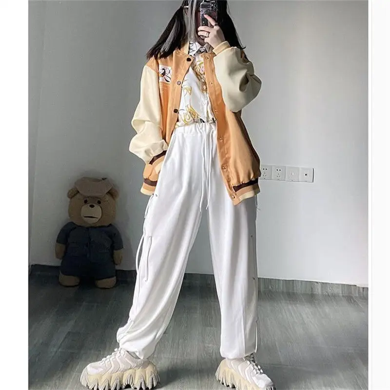 

White drawstring legged pants Korean version ins trendy Harajuku show slim waist spring summer loose pants women's casual pants