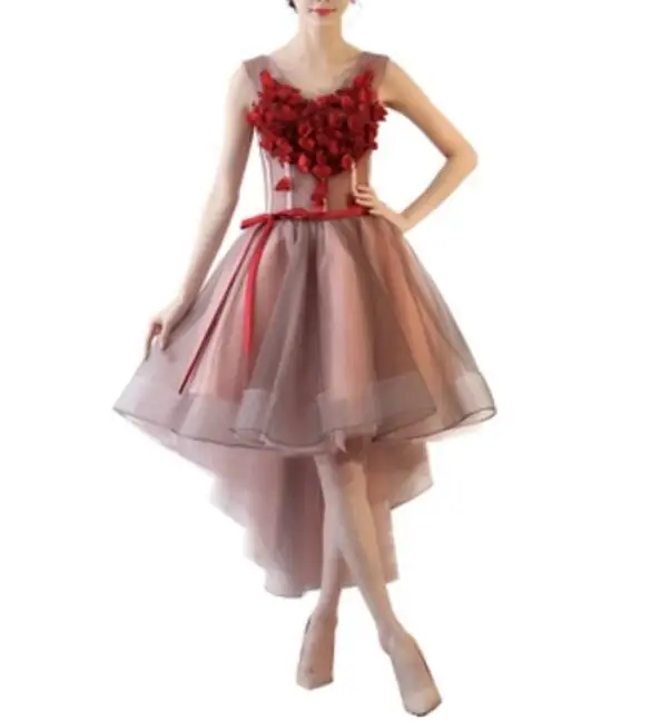 pink C color Высококачественный светильник серого цвета с высокой стойкой с коротким рукавом из органзы Короткое Ночное платье для женщин - Цвет: pink C color