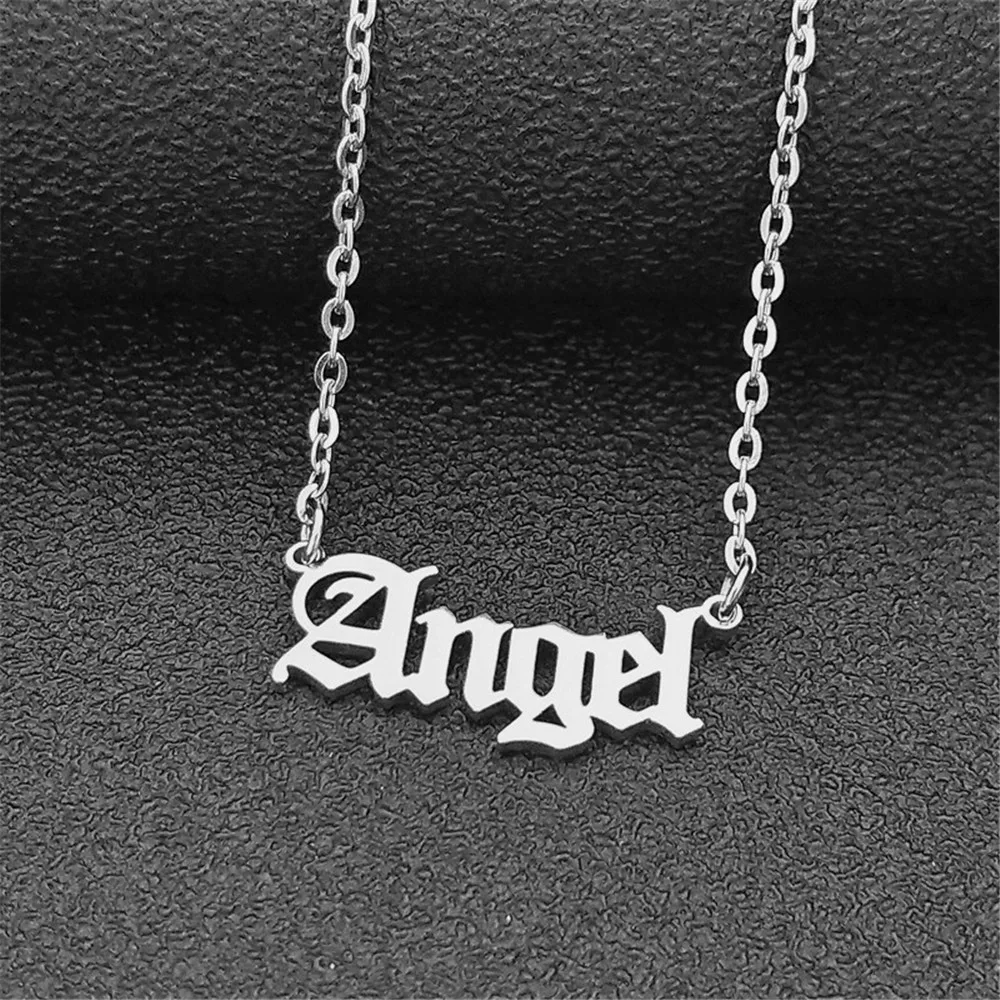 Bulk 10pcs Old English Angel Princess Necklace Bijoux Stainless Steel Chain Choker Baby Girl Necklaces holesale Jewelry | Украшения и