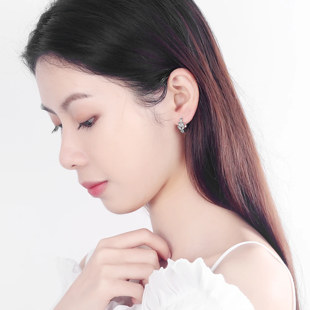 Женские серьги кольца из стерлингового серебра 925 пробы с кристаллами и цветком