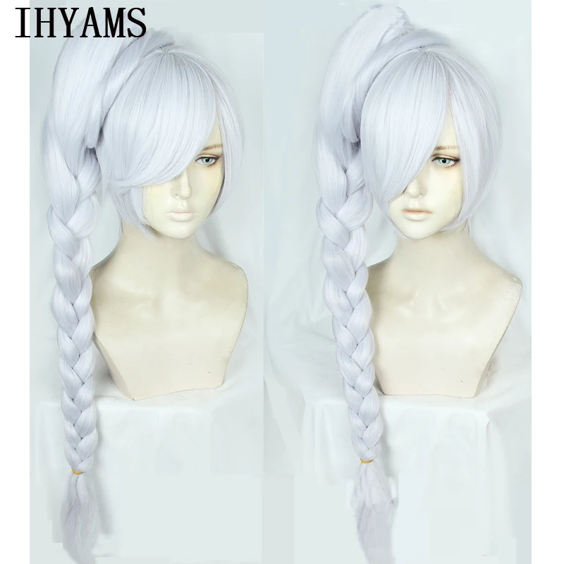 Зимние парики для косплея синтетические волосы RWBY серебристо белые длинные 80 см +