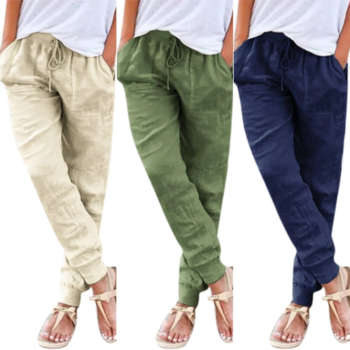 

Solid Women Pants Full Length Drawstring Elastic High Waist Pencil Pants Pleated Oversize Lady Trousers