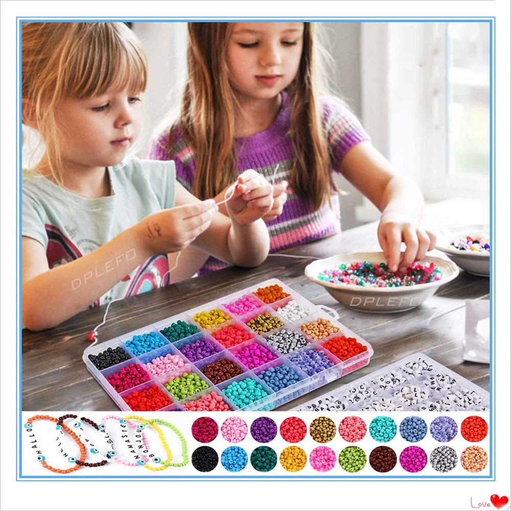 

2mm Glass Seed Czech Beads Kit Small Craft Beads for Needlework Jewelry Making DIY Beads Kids Bracelet Necklace Accessories