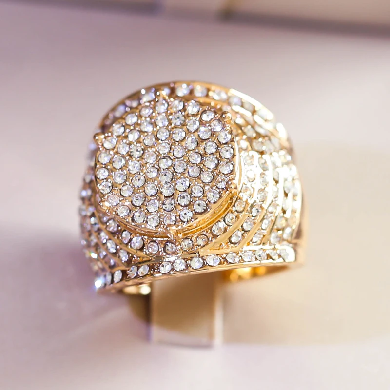 Роскошные золотые кольца в стиле хип хоп с микро инкрустацией из фианита для