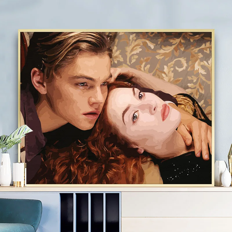 

Diy Oil Painting By Numbers Film Characters Rose and Jack Canvas Acrylic Painting Wall Art Home Decoration 40x50cm