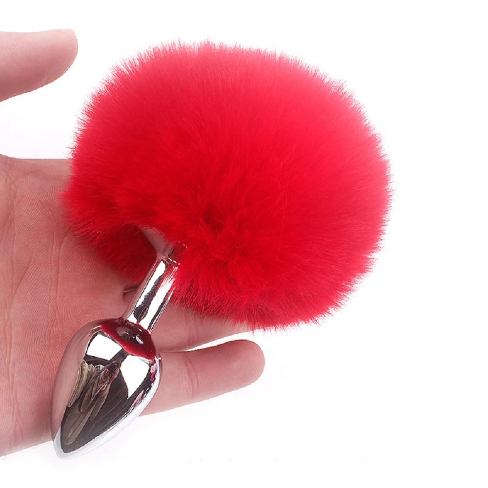 Шарик из кроличьего меха Анальная пробка Съемная хвост нержавеющей стали