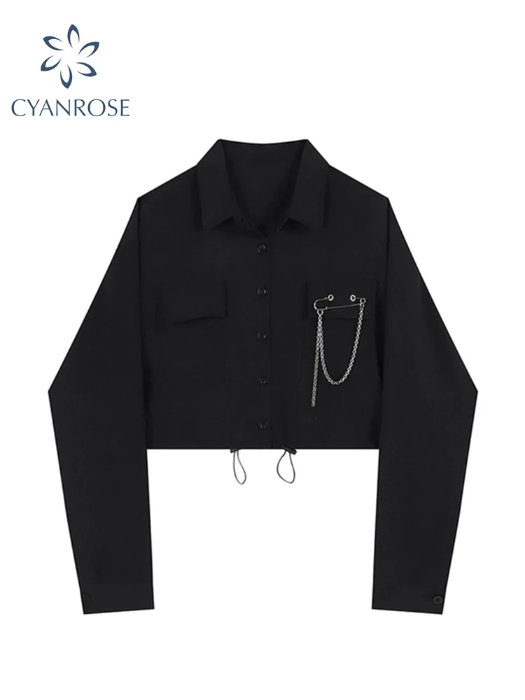 Женская винтажная блузка с длинным рукавом черная Готическая большого размера в