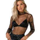 Новая женская летняя сексуальная сетчатая Прозрачная Клубная блузка для вечерние, модная тонкая рубашка, топы черного и белого цветов