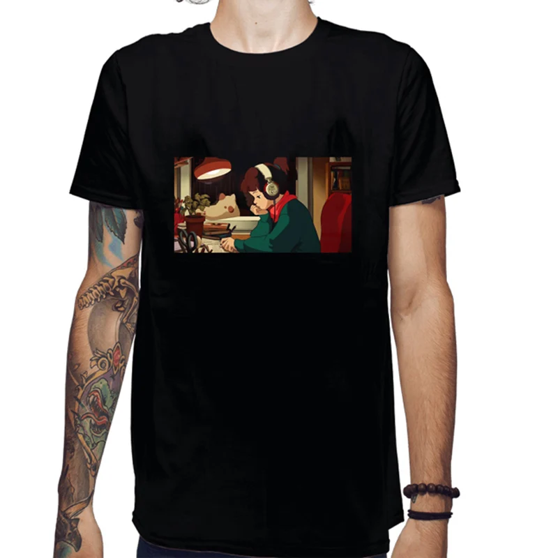 Футболка женская с принтом японского аниме топ в стиле хип-хоп круглым вырезом и