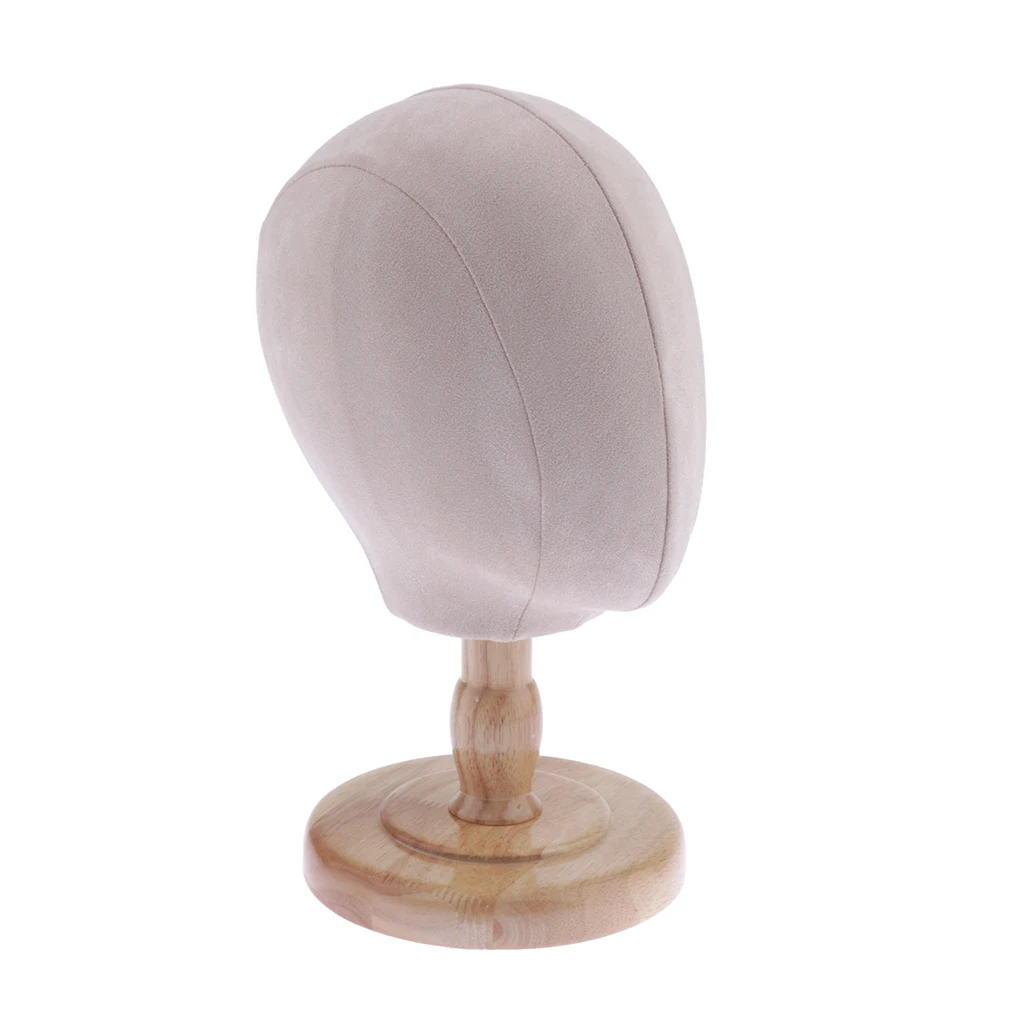 Cork Flocking Cloth Head Mannequin Manikin Wig Making Hat Display Styling with Wooden Stand - Beige | Шиньоны и парики