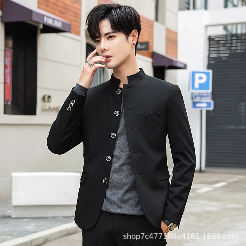 Корейский тренд повседневный красивый костюм с воротником стойкой маленький