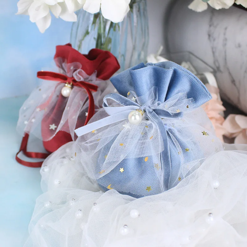 

Yarn Skirt with Pearl Velvet Storage Bag Creative Wedding Christmas Decoration Gift Bag Holiday Party Candy Packaging Bag
