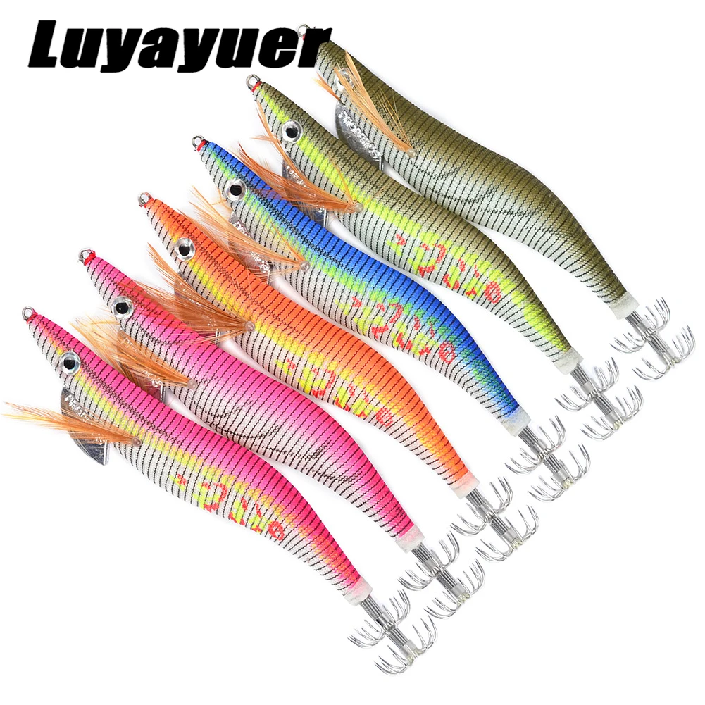 

6Pcs Luminous Shrimp Squid 15cm 21.5g Night Fishing Squid Jigs Lure Bass Bait Fish Tackle Wobbler Artificial Wobblers Bait