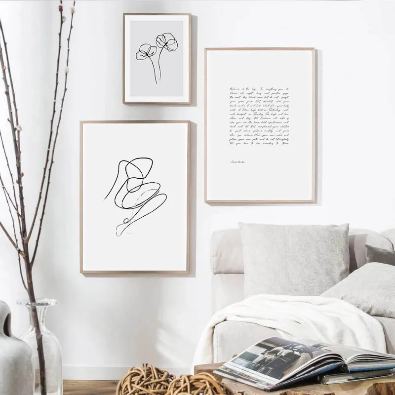 Постер в скандинавском стиле абстрактная картина с цветочными цитатами
