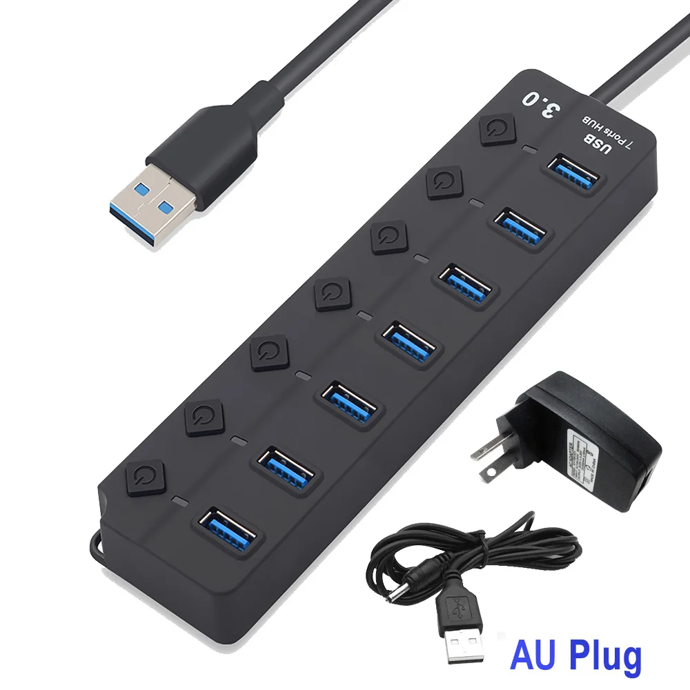 7 Port with AU Plug 4/7 Порты и разъёмы USB 3,0 концентратор Разветвитель USB концентратор 3,0 с индивидуальным Мощность переключатели светодиодный индикатор ЕС и США Мощность адаптер для ноутбука MacBook - Цвет: 7 Port with AU Plug