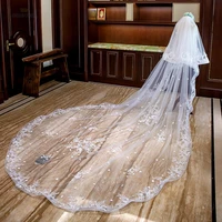 long wedding veils with comb two layers appliques bride veil lace edge tulle veils accessories 3m4m