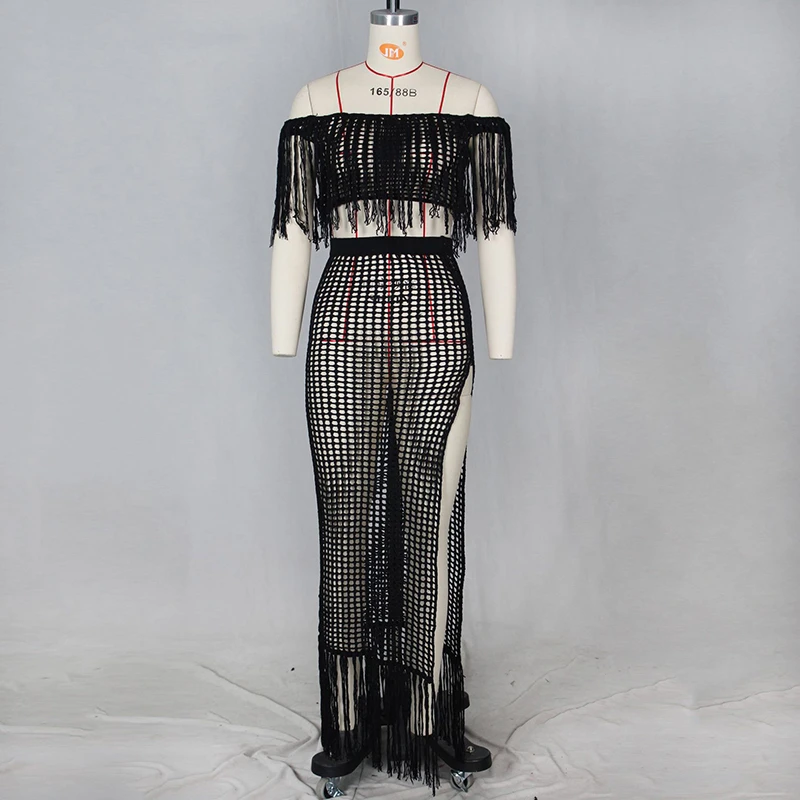 Townlike кисточкой с вырезами пикантные комплект из двух предметов топ открытой шеей