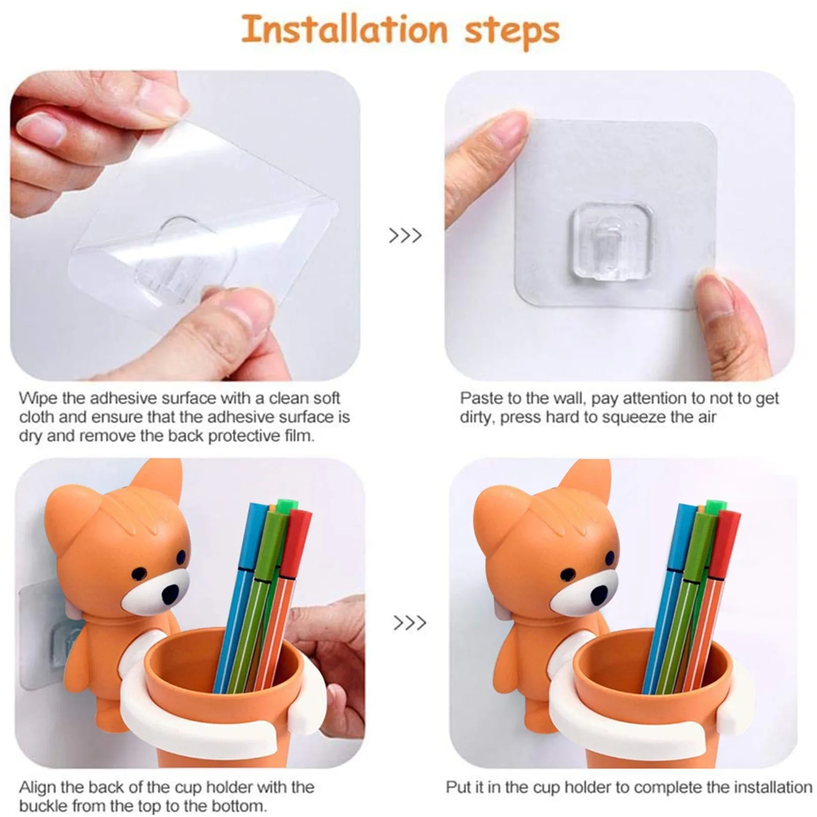 

Toothbrush Holder With Cup Orange Durable And Drop Resistant Wall-mounted Shelf Mouthwash Cup Holders Bathroom Organizer