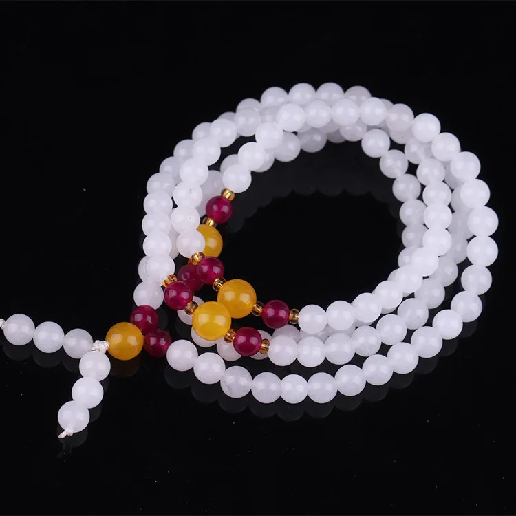 Браслет Xinjiang из белого нефрита с бусинами 108 Золотое шелковое Нефритовое