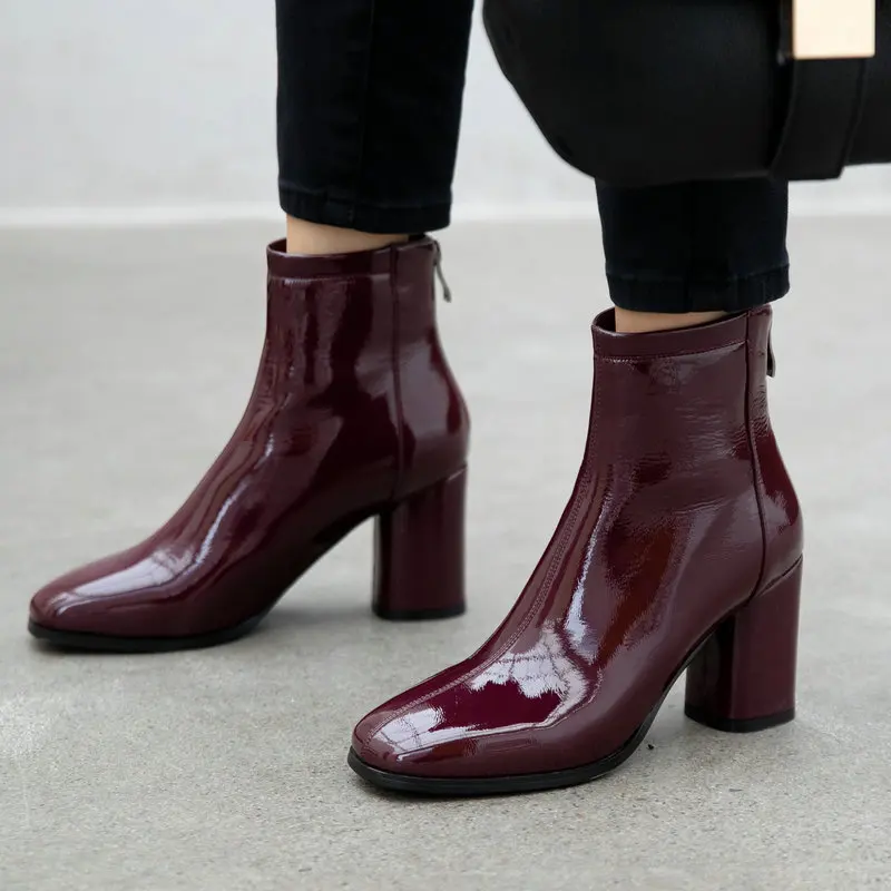Новинка 2019 осенние женские ботинки Модные ботильоны из лакированной кожи с
