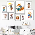 Мультяшная лиса медведь мышь кролик олень собака Детская настенная Картина на холсте скандинавские плакаты и принты настенные картины декор для детской комнаты