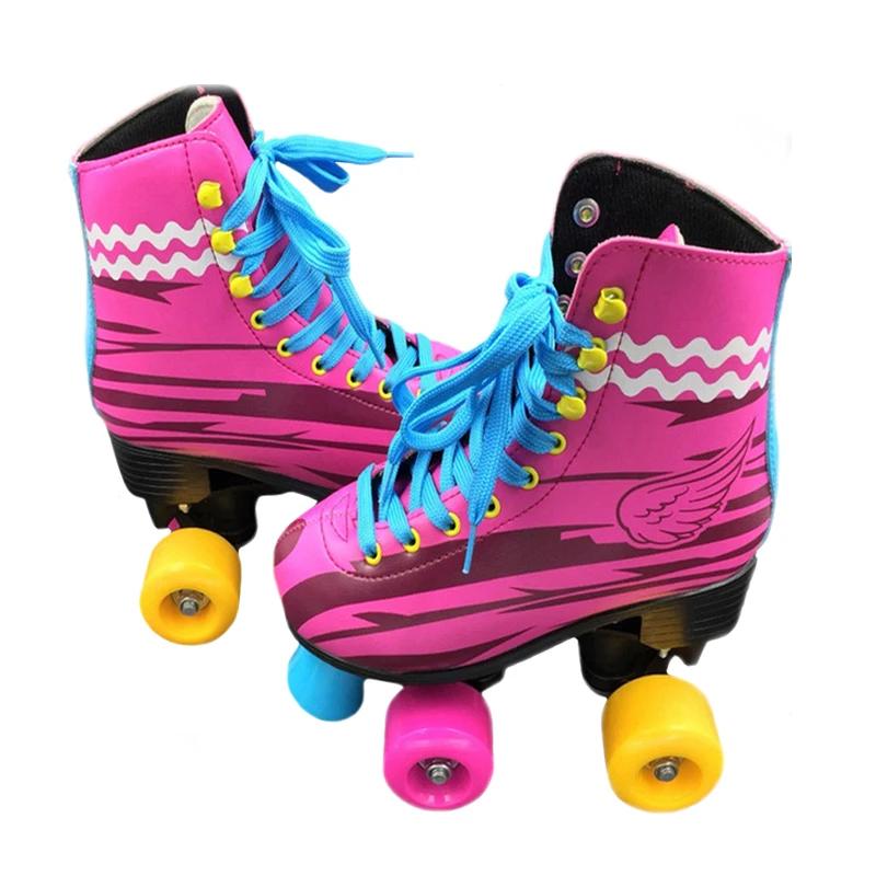 quad skates BSTFAMLY Детские двухрядные фигурные роликовые коньки две линии роликовые коньки унисекс Patines для детей красные PU колеса Скейт обувь IB21 - Цвет: quad skates