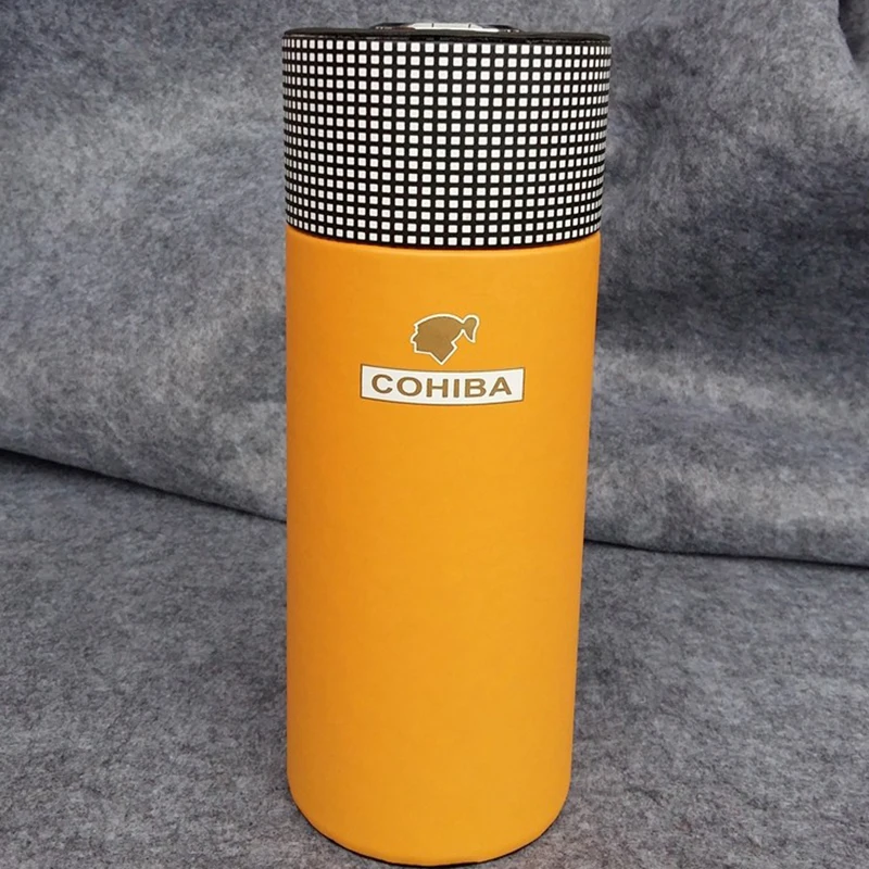 COHIBA 3 цвета кожа сигары чехол Дерево кедра с подкладкой трубки Мини Путешествия Humidor коробка с длинным увлажнитель гигрометр