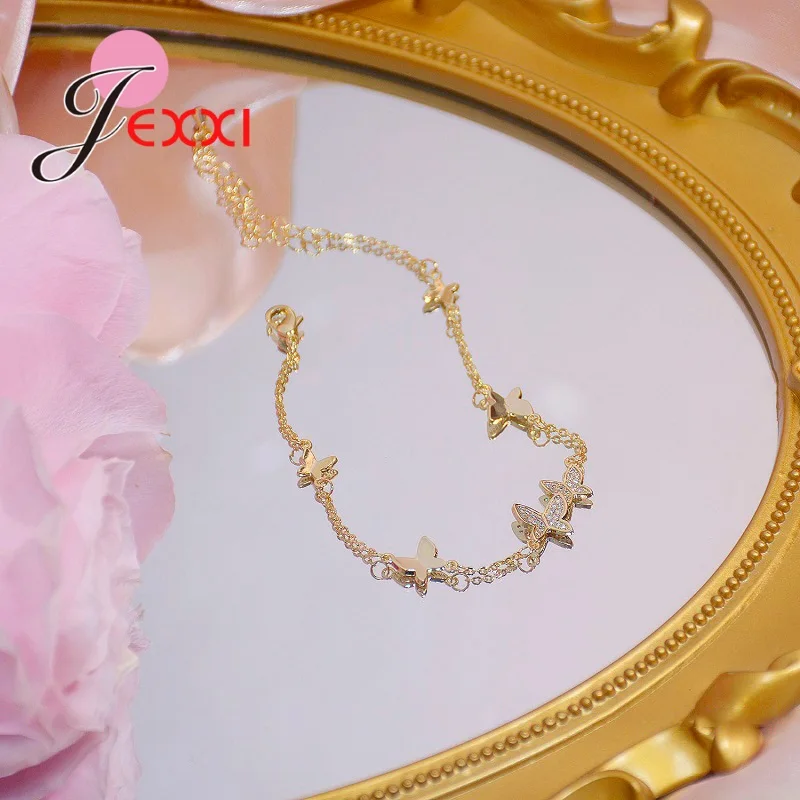 

Good Quality 925 Sterling Silver Butterfly Pendant Gold Color Bracelets Bangles Women Girls Hot Fashion Jewelry