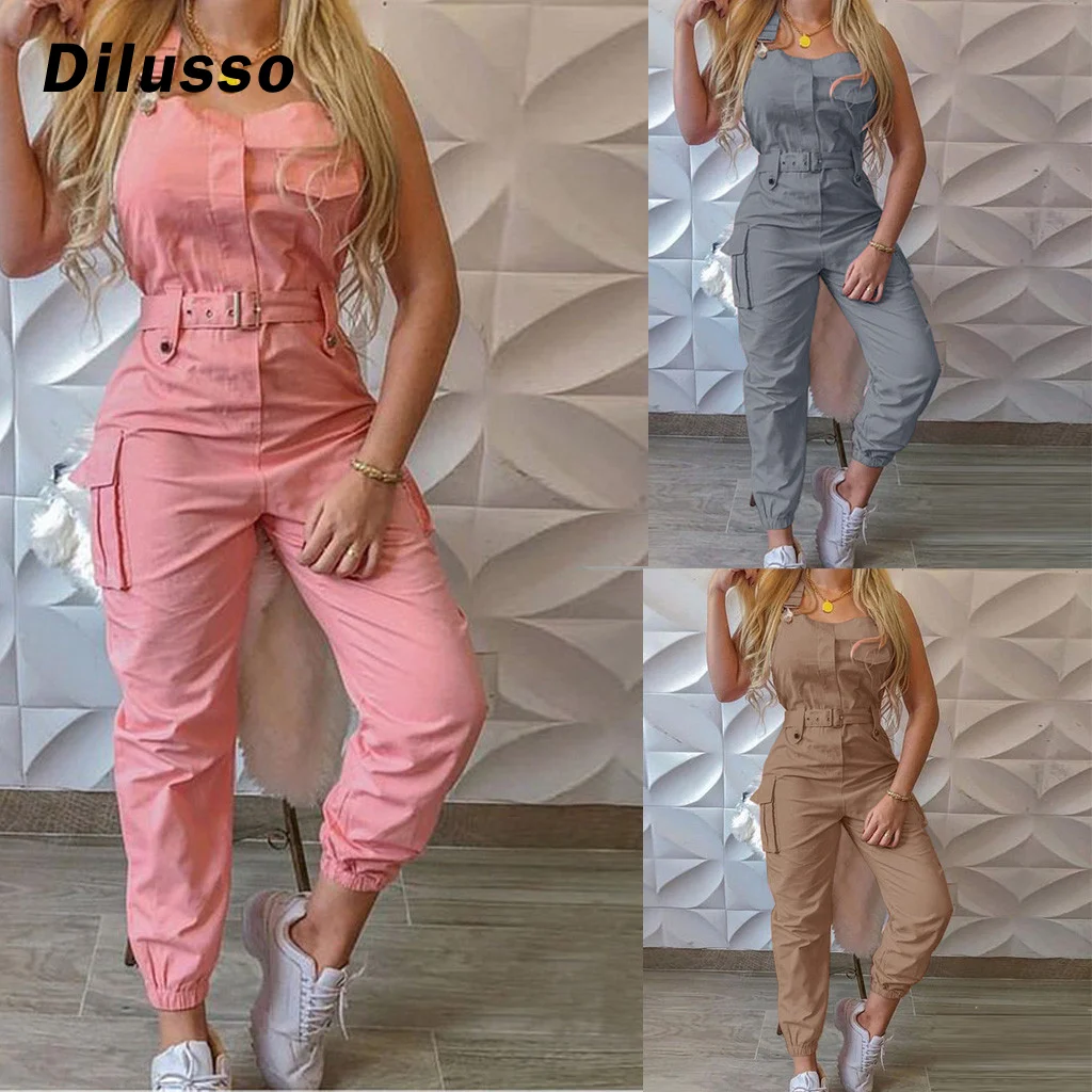 2020 Модный женский свободный комбинезон Свободный Длинный с карманами брюки без