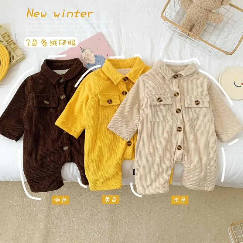 

Baby Kids New Winter Casual Solid Colour Clothes Toddler Boys And Girls Long Sleeve Cotton Jumpsuit Infant Keep Warm Outerwear