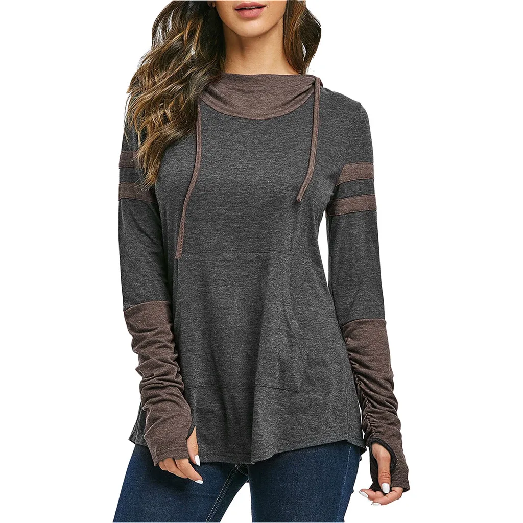Женская Повседневная Блузка с капюшоном свободные топы рукавами рюшами и