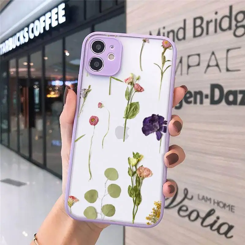 

Luxury Tropical plants Flower Phone Case purple matte transparent For iPhone 7 8 x xs xr 11 12 pro plus max mini Clear Funda
