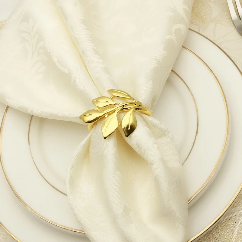 

6Pcs/Lot Hotel Napkin Ring Napkin Holder Fall Leaves Napkin Buckle Christmas Wedding Party Gold Napkin Circle Dinner Table Decor