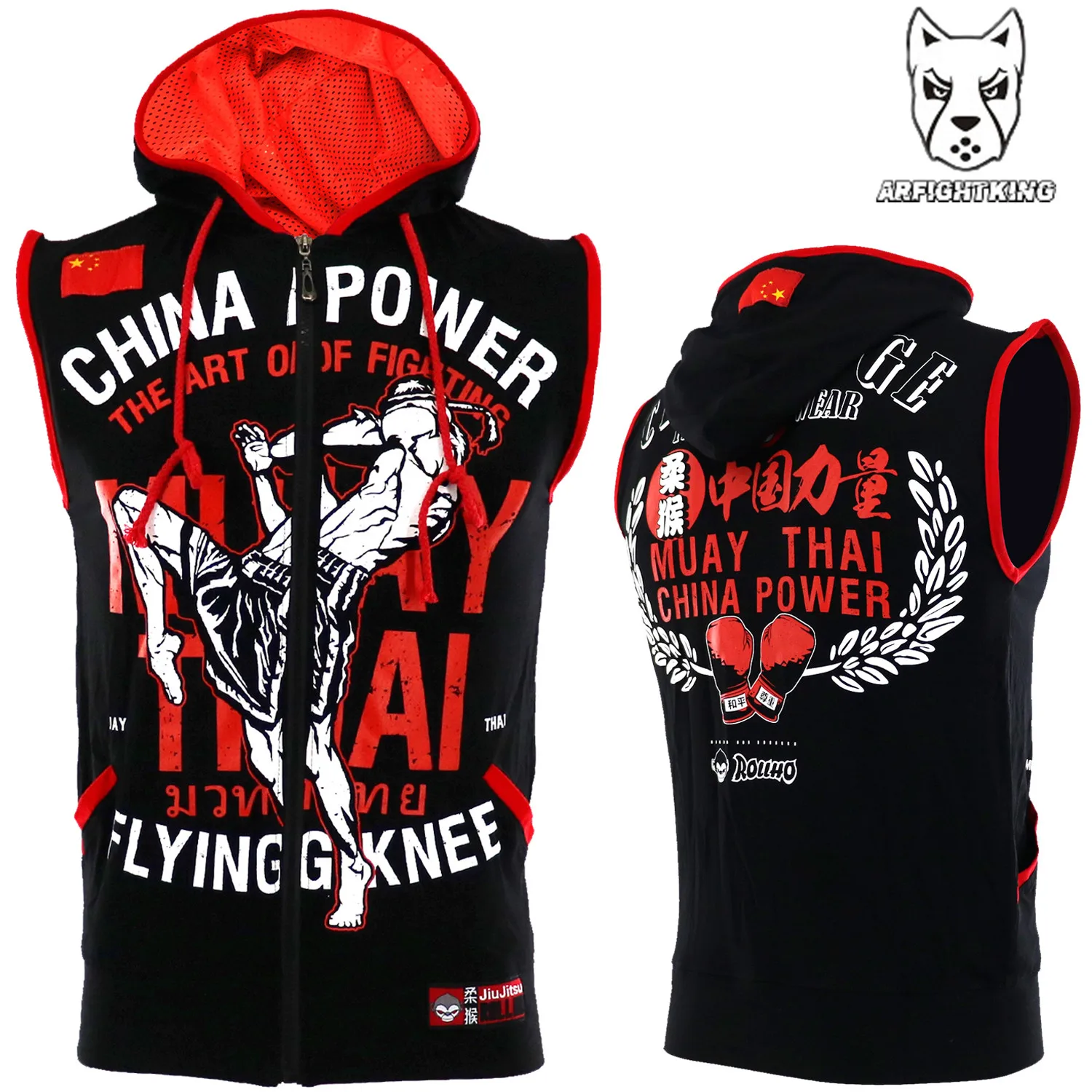 

ARFIGHTKING POWER Sleeveless Boxing Vest Hooded MMA T-shirt Muay Thai MMA Fight Wrestle Fitness Male Thai Boxer Sport Clothing